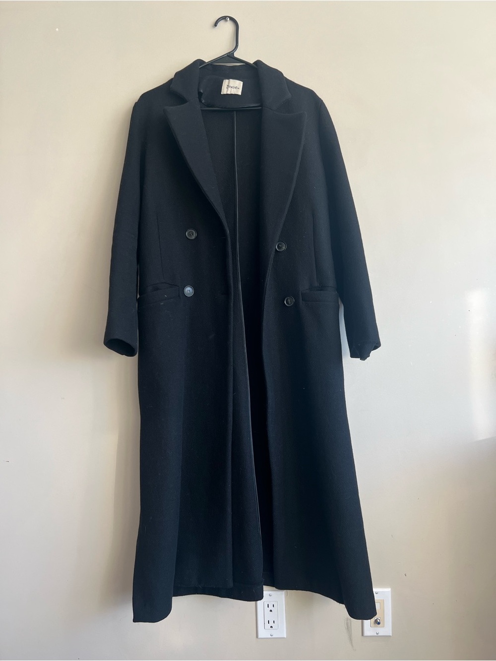 Women's Long Black Double-Breasted Wool Coat